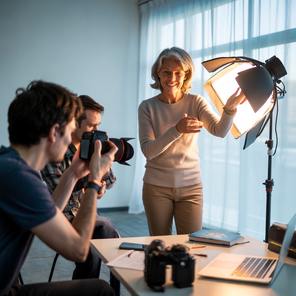 Professional photography course instruction in studio setting